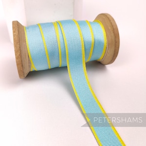 Vintage 16mm Striped Grosgrain Ribbon for Hat Making 1m - Light Yellow & Aqua