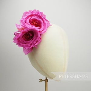 Silk &#39;Fiona&#39; Double Rose Millinery Fascinator Flower Hat Mount - Magenta Ombre