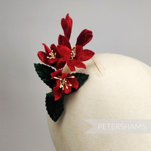 Vintage Velvet Millinery Flower Hat Mount &#39;Elsie&#39; - Deep Red