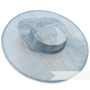 Large Brim Sinamay Boater Fascinator Hat Base for Millinery & Hat Making Light Blue image 2