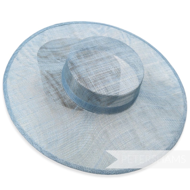 Large Brim Sinamay Boater Fascinator Hat Base for Millinery & Hat Making Light Blue image 2