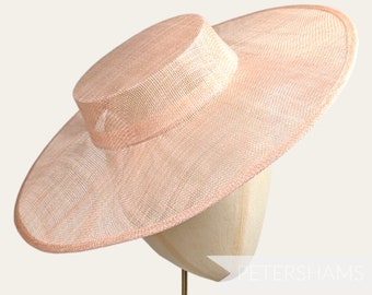 Large Brim Sinamay Boater Fascinator Hat Base for Millinery & Hat Making - Limited Edition Champagne