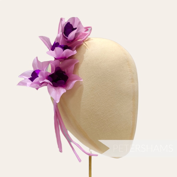 Silk Daffodil 'Genevieve' Flower Hat Mount For Millinery and Hat making - Purple