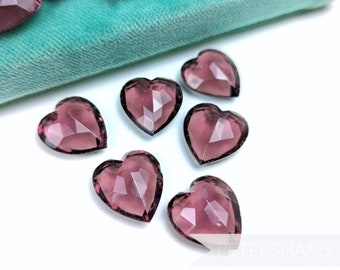 20x19mm Vintage Smoky Purple German Coloured Glass Hearts Imitation Stones for Millinery and Jewellery Making