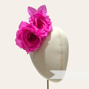 Silk &#39;Fiona&#39; Double Rose Millinery Fascinator Flower Hat Mount - Hot Pink
