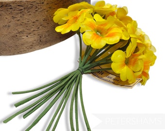 Vintage 'Alisson' 1950/60's Silk German Primrose Flowers with Rolled Stems for Millinery and Hat Making - Amarillo