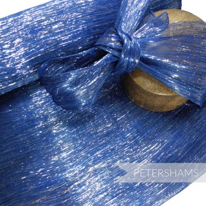 Tecido de abacá de seda com fios de lurex para chapelaria e confecção de chapéus - 1/2 m - azul royal profundo com prata