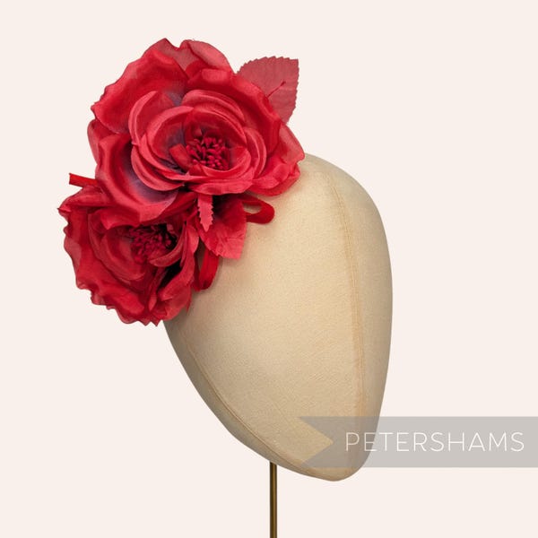 Red Ombre Silk 'Fiona' Double Rose Millinery Fascinator Flower Hat Mount