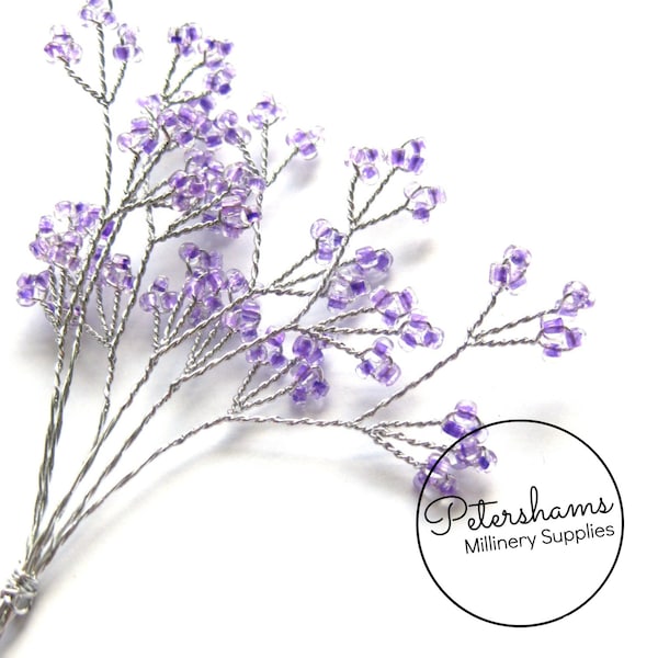 6 Stems Seed Bead Wired Trees for Tiaras, Millinery & Crafts - Purple