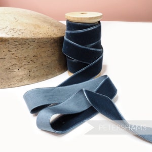 23mm Französisches Samtband für Millinery, Hutbesatz & Basteln 1 Meter 1,09 m Schiefer blau Bild 2