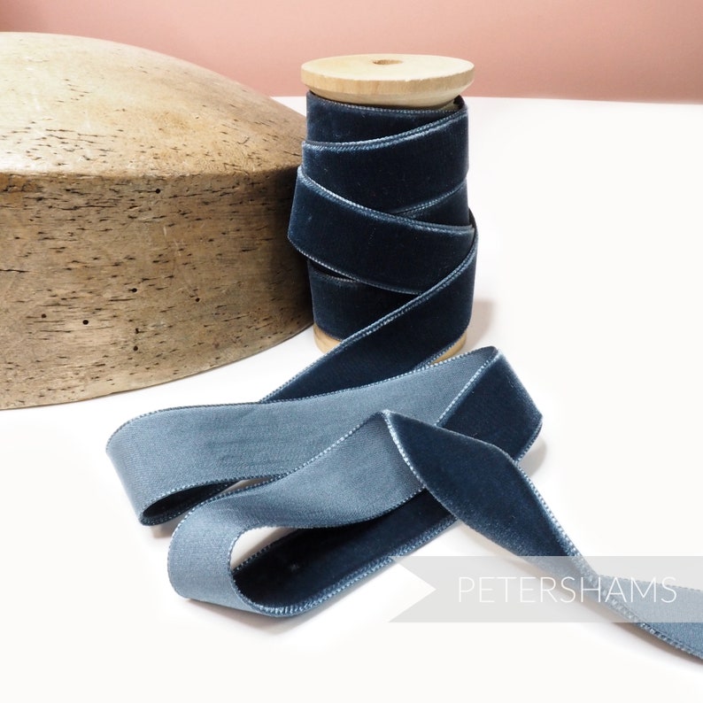 23mm Französisches Samtband für Millinery, Hutbesatz & Basteln 1 Meter 1,09 m Schiefer blau Bild 2