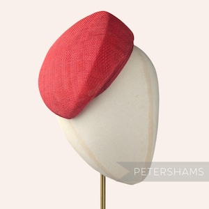 Sloped &#39;Betty&#39; Pillbox Sinamay Fascinator Hat Base for Millinery & Hat Making - Poppy Red