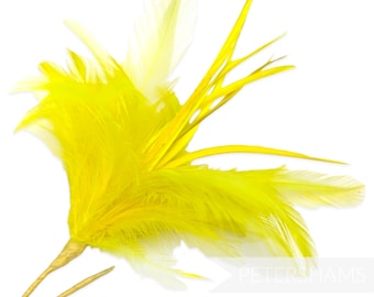 Fluffy Goose Biot & Hackle Feather Hat Mount Trim for Fascinators, Wedding Bouquets and Hat Making -  Neon Yellow
