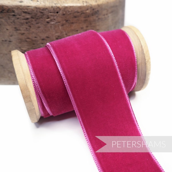 36mm French Velvet Ribbon for Millinery, Hat Trimming & Crafts 1 metre (1.09 yards) - Cerise