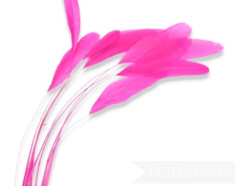 Loose Stripped Coque Feathers (Pack of 10) for Millinery & Fascinators - Neon Pink