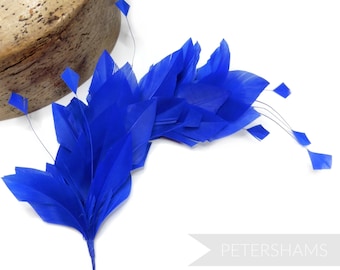 Stripped Diamond Coque & Goose Feather Wired Millinery Hat Mount - Royal Blue