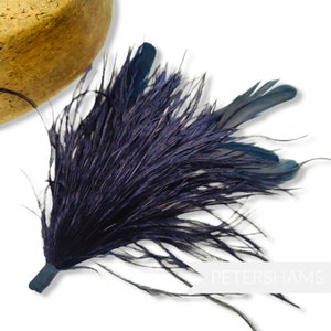 Ostrich & Stripped Coque Feather Millinery Fascinator Hat Mount - Navy Blue