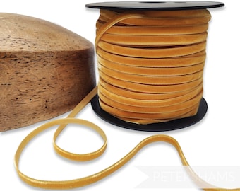 Gold 7mm French Velvet Ribbon for Crafting, Hat Trimming and Dressmaking - 1m