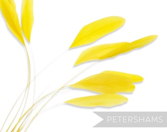 Yellow Loose Stripped Coque Feathers for Millinery & Fascinators (Pack of 10)
