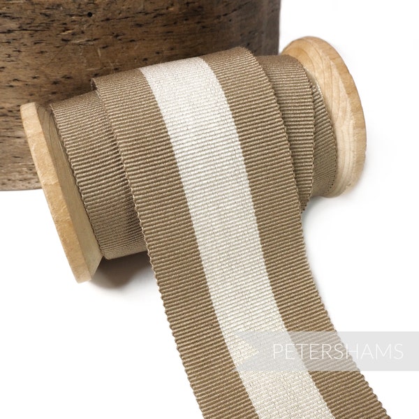 Big Stripe 45mm Cotton Millinery Petersham Hat Ribbon for Hat Making - 1m - Tan and Beige