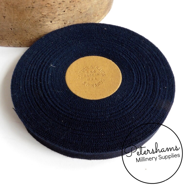 Navy Blue Vintage 15mm No.3 Cotton and Rayon S/&G Millinery Petersham Ribbon 45m Roll