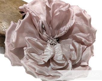 Silk 'Lucinda' Extra Large 20cm Rose Millinery Fascinator Flower Hat Mount - Soft Blush