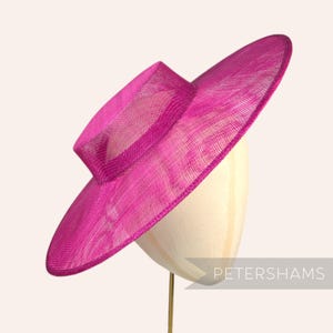 Large Brim Sinamay Boater Fascinator Hat Base for Millinery & Hat Making - Cerise Pink