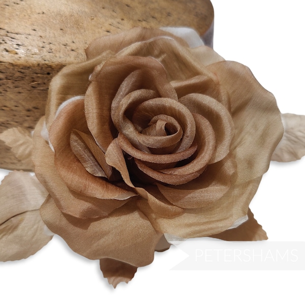 Contrast Layered 'Madalyn' 11cm Silk Wired Millinery Flower for Hat Trimming - Kraft Paper Brown