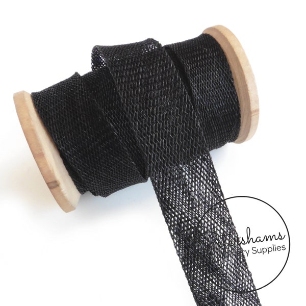 2cm Sinamay Bias Binding Tape Strip (1.6m/1.7yards) for Millinery & Hat Making - Black