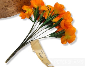 Vintage 1950/60's 'Axelle' German Vintage Silk Flowers - 12 Stems - For Millinery and Hat Making - Orange