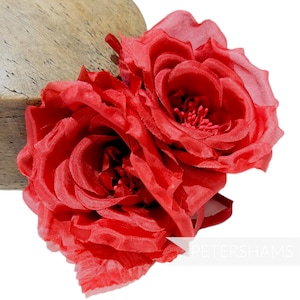 Silk 'Fiona' Double Rose Millinery Fascinator Flower Hat Mount - Red Ombre