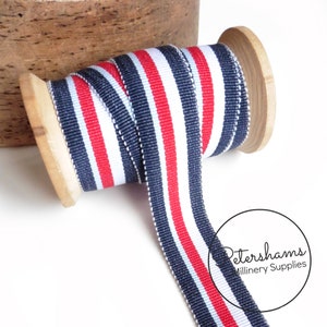 Tom Traditional Stripe Millinery Petersham Hat Ribbon 2 Sizes (25mm & 35mm) - 1m