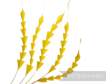 Yellow Zig Zag Coque Feather for Millinery & Fascinators - Pack of 5