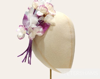 Silk & Organza 'Phoebe' Hydrangea Millinery Flower Mount for Hat Making - Ivory and Lavender