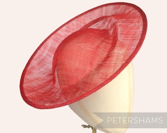 Mohnrot Sinamay 'Cindy' Orbital Falte Fascinator Hut Basis für Hutmacher & Hutmacher