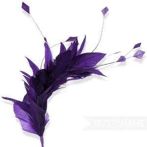 Stripped Diamond Coque & Goose Feather Wired Millinery Hat Mount - Purple