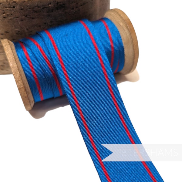 Vintage 38mm Wide Striped Grosgrain Ribbon - 1m - For Hat Trimming and Crafting - Bright Blue Red