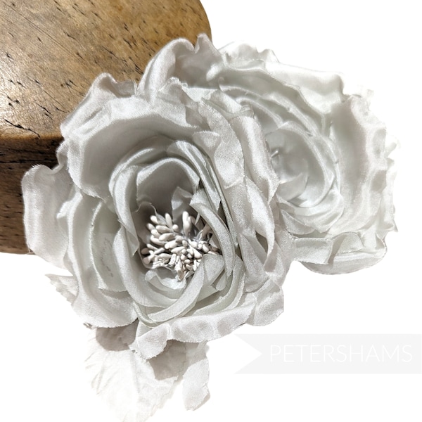 Silk 'Fiona' Double Rose Millinery Fascinator Flower Hat Mount - Pale Grey