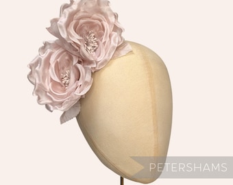 Soft Blush Silk 'Fiona' Double Rose Millinery Fascinator Flower Hat Mount