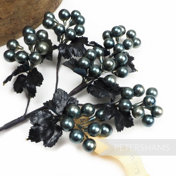 Vintage 1950's German 'Tina' Glass Currant Berry Stems - For Millinery and Hat Making - Gunmetal