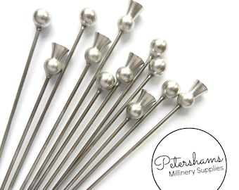 Set of 12 Extra Long 9.5cm (3.7 inch) Metal Millinery Hat Pins - Silver Metal Assortment