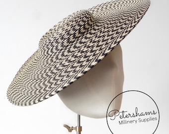 Cartwheel Polybraid Fascinator Hat Base for Millinery & Hat Making - Black and Straw