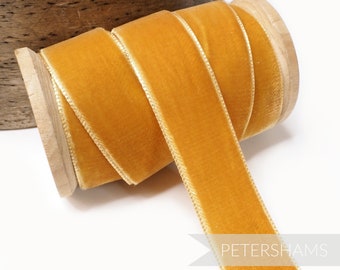 Gold 23mm French Velvet Ribbon for Millinery, Hat Trimming & Crafts 1 metre (1.09 yards)