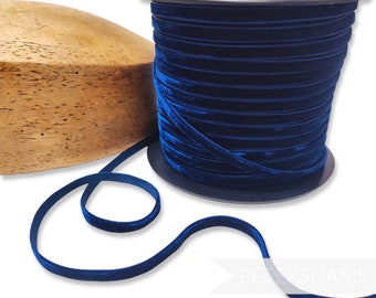 7mm French Velvet Ribbon - 1m - For Crafting, Hat Trimming and Dressmaking - Navy Blue