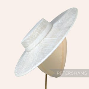 Large Brim Sinamay Boater Fascinator Hat Base for Millinery & Hat Making - White