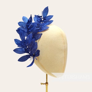 Vintage Japanese 1960's 'Liliana' Silk Fringe Leaf Wired Mount for Millinery and Hat Making - Navy Blue