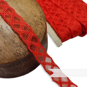 Garniture de chapellerie Crin à motif en treillis, 22 mm, vintage des années 1950/60 - 1 m - Pour la confection de chapeaux et la création artisanale - Rouge