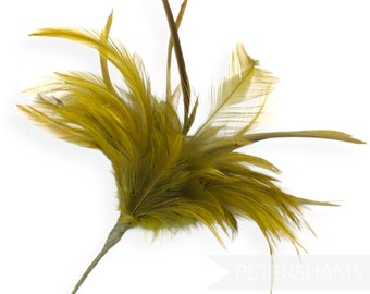 Fluffy Goose Biot & Hackle Feather Hat Mount Trim for Fascinators, Wedding Bouquets and Hat Making - Chartreuse