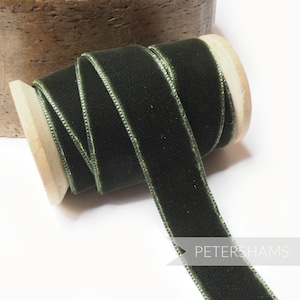 23mm French Velvet Ribbon for Millinery, Hat Trimming & Crafts 1 metre (1.09 yards) - Deep Moss