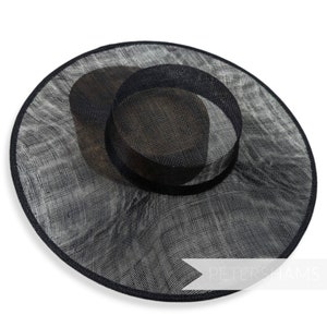 Large Brim Sinamay Boater Fascinator Hat Base for Millinery & Hat Making Black image 2